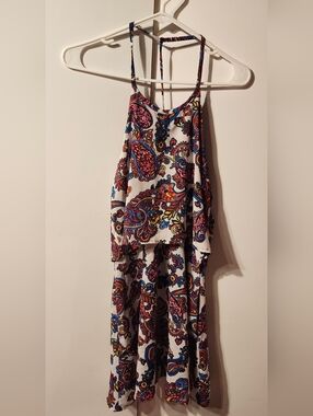 Boho Beach Y2k Style White Paisley Print Midi Dress with Bright Accents